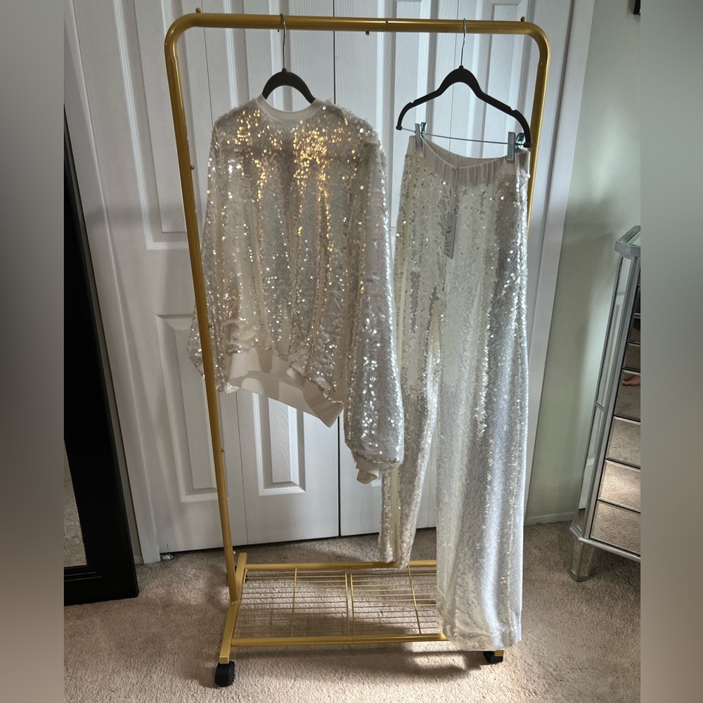 Never worn! Ted Baker white sequin 2 piece outfit!